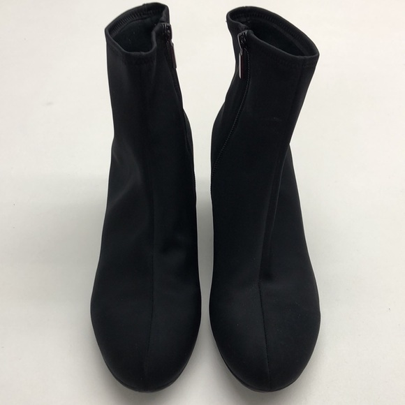 St Johns Bay Black Stretch Fabric Wedge Side Zip Booties Women’s 9.5 - Picture 2 of 10